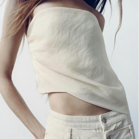 NWT ZARA DRAPED OVERLAY TOP CROP - Picture 5 of 14